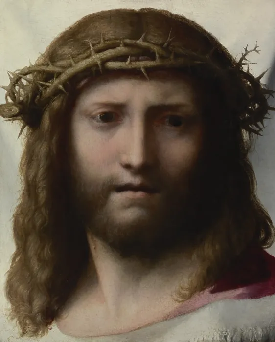 Framed Print : Head of Christ, by Correggio, c.1525-30, Italian Renaissance painting, oil on panel. This idealized head of Christ, is a painting of Veronica's veil