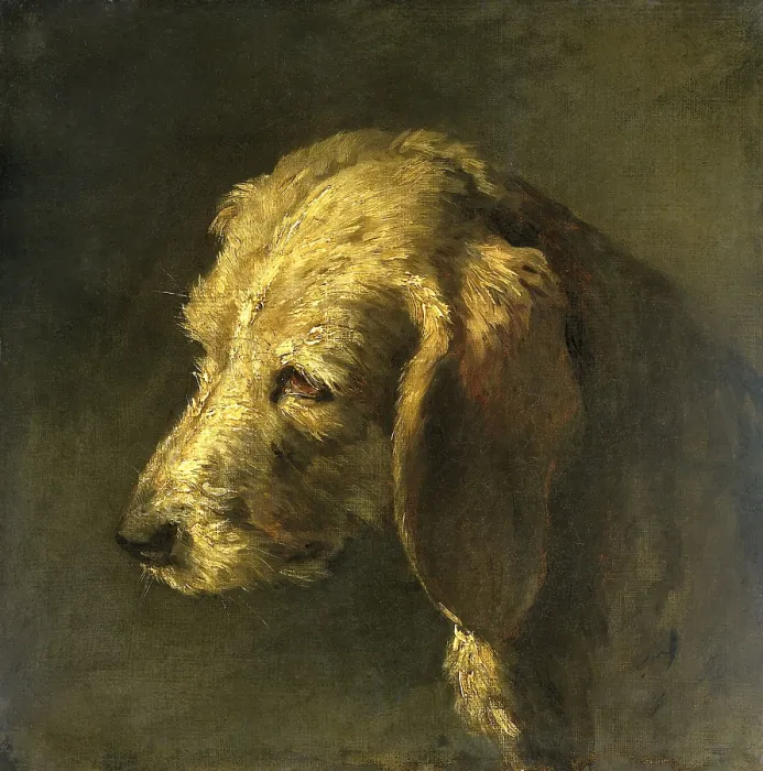 Framed Print : Head of a Dog, by Nicolas Toussaint Charlet, c. 1820-45, French painting, oil on canvas. (BSLOC_2016_1_297) Framed Print : Head of a Dog, by Nicolas Toussaint Charlet, c. 1820-45, French painting, oil on canvas. (BSLOC_2016_1_297)