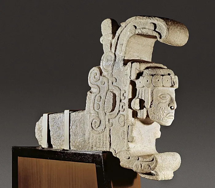 Framed Print : Head of priest or deity emerging from the jaws of a snake. 650-950. Puuc style. Maya art. Sculpture on rock. MEXICO. Mexico City. National Museum of Anthropology. Proc: MEXICO Framed Print : Head of priest or deity emerging from the jaws of a snake. 650-950. Puuc style. Maya art. Sculpture on rock. MEXICO. Mexico City. National Museum of Anthropology. Proc: MEXICO