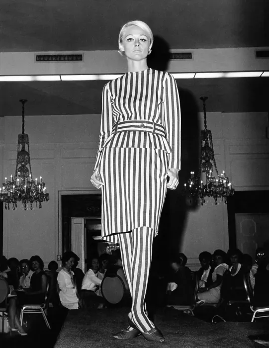 Framed Print : Head to toe aggressively striped dress with matching striped stockings. July 1964. (CSU_ALPHA_1319) CSU Archives / Everett Collection