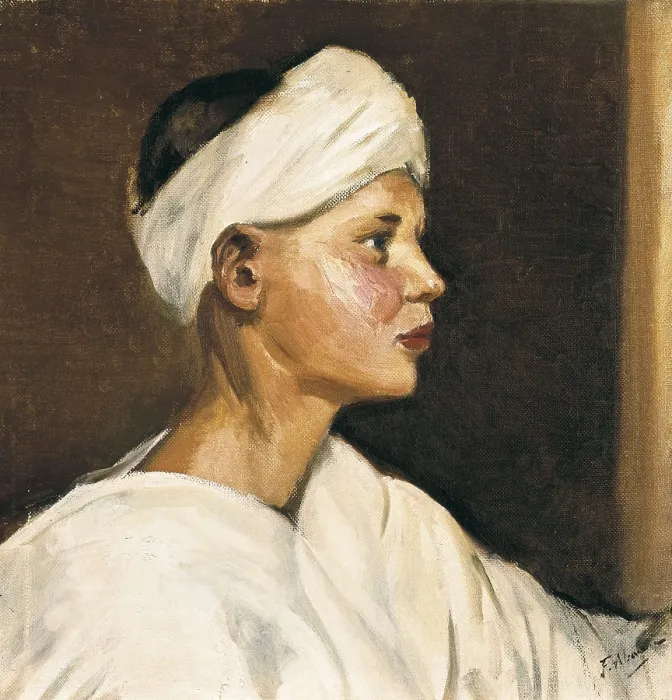 Framed Print : Head of a Young Moor. 1st half 20th c. Work from a trip to Morocco made by the artist. Artist's legacy. Oil on canvas. SPAIN. Cdiz. Cadiz Provincial Museum