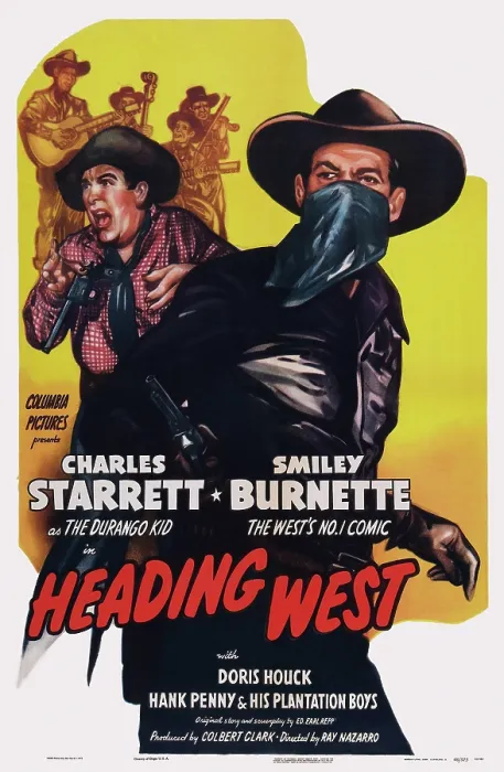 Framed Print : HEADING WEST, US poster art, from back left: Smiley Burnette, Charles Starrett, 1946
