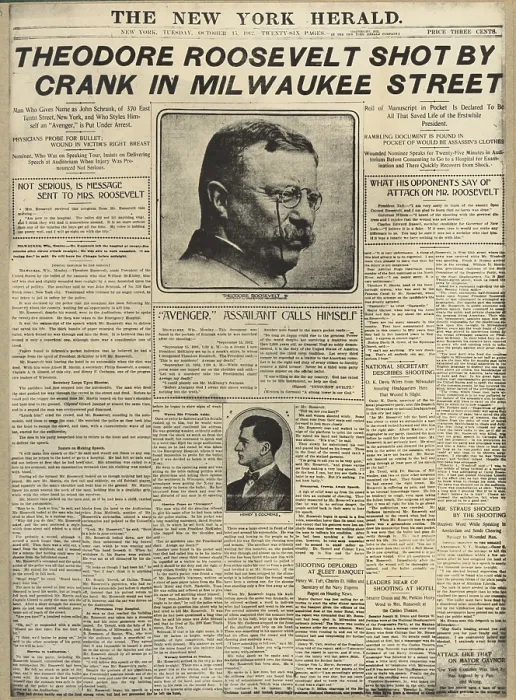 Framed Print : Headline reporting the shooting of Theodore Roosevelt