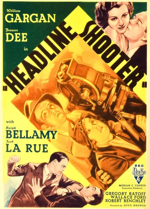 Framed Print : HEADLINE SHOOTER, top from left: Frances Dee, William Gargan, inset from top: Ralph Bellamy, Frances Dee on midget window card, 1933 Framed Print : HEADLINE SHOOTER, top from left: Frances Dee, William Gargan, inset from top: Ralph Bellamy, Frances Dee on midget window card, 1933