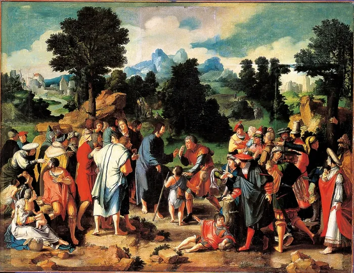 Framed Print : The Healing of the Blind man from Jericho, by Lucas van Leyden, 1531, 16th Century, oil on canvas - Russia, St. Petersburg, The State Hermitage Museum. Whole artwork view Framed Print : The Healing of the Blind man from Jericho, by Lucas van Leyden, 1531, 16th Century, oil on canvas - Russia, St. Petersburg, The State Hermitage Museum. Whole artwork view