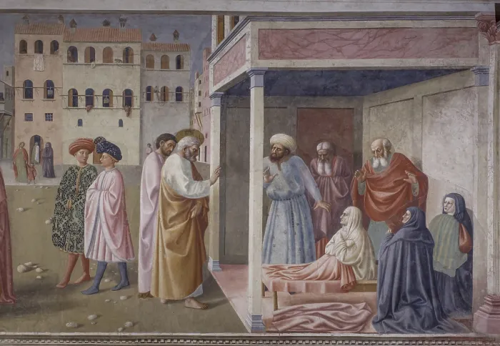 Framed Print : Healing of the Crippled Man and Raising of Tabitha (Guarigione dello storpio e Resurrezione di Tabita), by Masolino da Panicale, 1424-1425, 15th Century, fresco Framed Print : Healing of the Crippled Man and Raising of Tabitha (Guarigione dello storpio e Resurrezione di Tabita), by Masolino da Panicale, 1424-1425, 15th Century, fresco