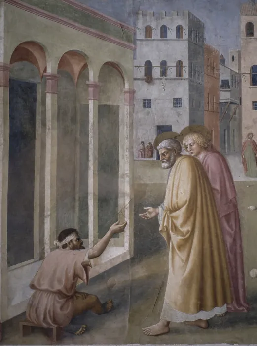 Framed Print : Healing of the Crippled Man and Raising of Tabitha (Guarigione dello storpio e Resurrezione di Tabita), by Masolino da Panicale, 1424-1425, 15th Century, fresco