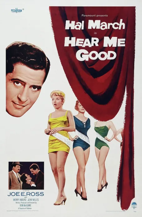 Framed Print : HEAR ME GOOD, US poster, Hal March (top), Merry Anders (yellow bathing suit), 1957
