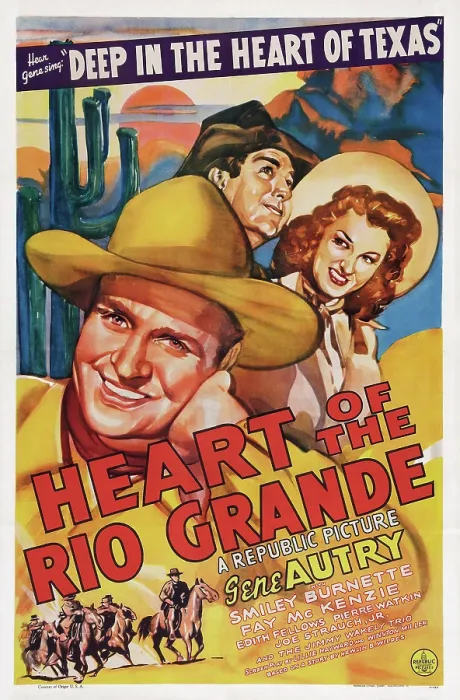 Framed Print : HEART OF THE RIO GRANDE, US poster art, from left: Gene Autry, Smiley Burnette, Fay McKenzie, 1942
