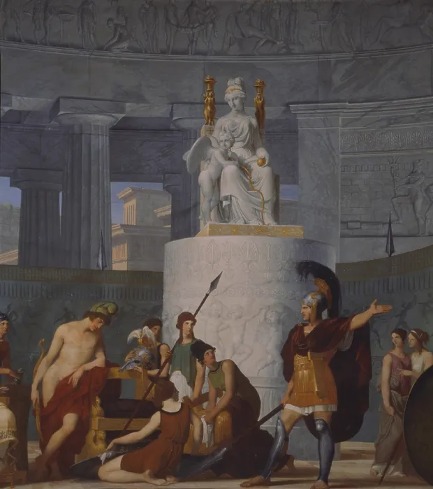 Framed Print : Hector before Helen inciting Paris to manlier deeds, by Giovanni DEmin, 1817, 19th Century, fresco - Italy, Veneto, Padua, Papafava Palace. Detail