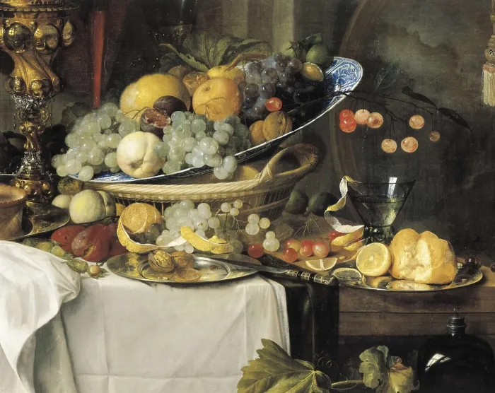 Framed Print : DE HEEM, Jan Davidsz (1606-1684). Fruits and Dinner Service on a Table. 1640. Central right detail from still life