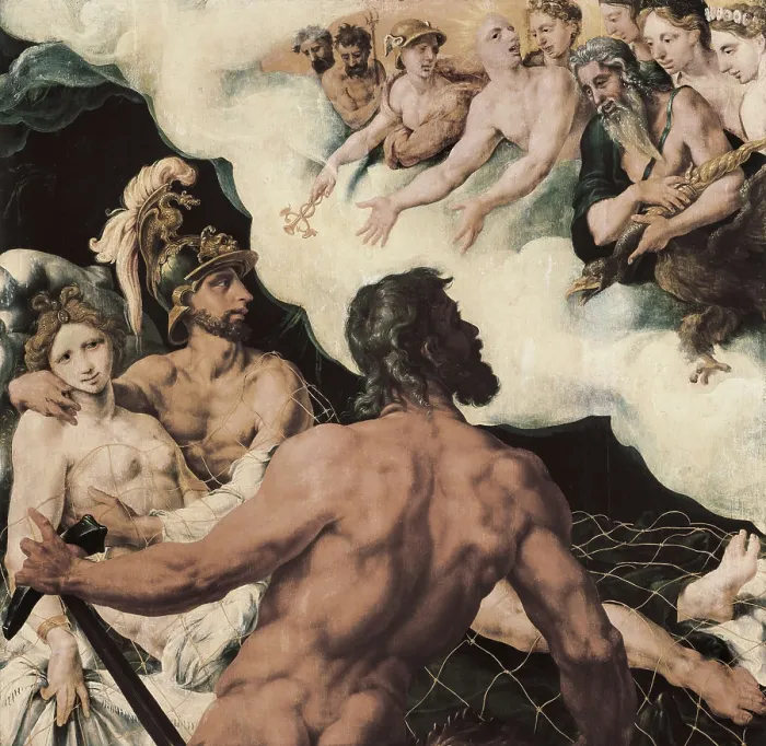 Framed Print : Heemskerck, Maarten van (1496-1574). Venus, Mars and Vulcan. 1536. This is the left panel of a triptych. Renaissance art. Oil on wood. AUSTRIA. Vienna Framed Print : Heemskerck, Maarten van (1496-1574). Venus, Mars and Vulcan. 1536. This is the left panel of a triptych. Renaissance art. Oil on wood. AUSTRIA. Vienna