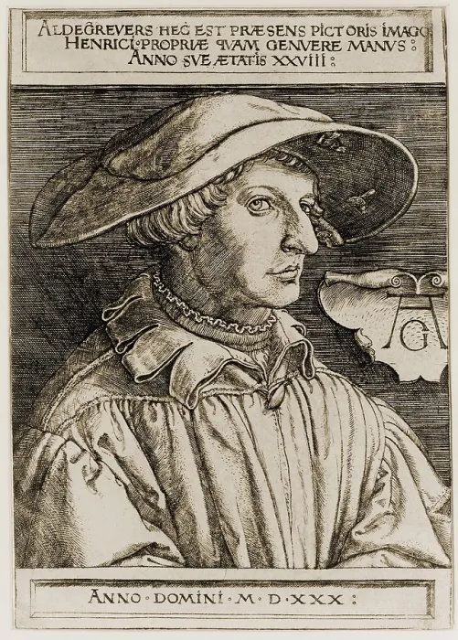 Framed Print : Heinrich Aldegrever (1502-1561), German painter and engraver, in a self portrait of 1530