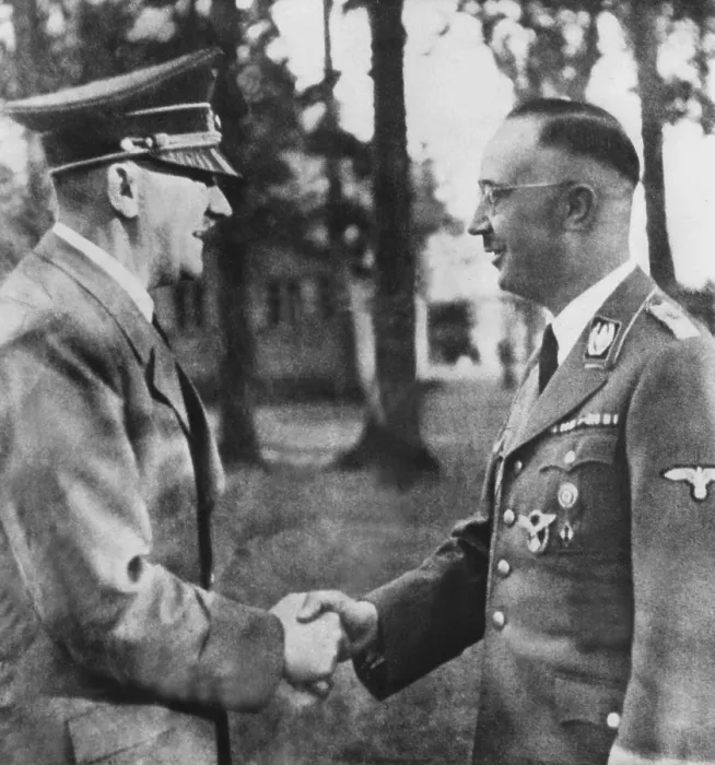 Framed Print : Heinrich Himmler, shaking hands with Adolf Hitler. Ca. 1940. Himmler was leader of the elite Nazi troops, Schutzstaffel or SS. (CSU_2015_9_838) Framed Print : Heinrich Himmler, shaking hands with Adolf Hitler. Ca. 1940. Himmler was leader of the elite Nazi troops, Schutzstaffel or SS. (CSU_2015_9_838)