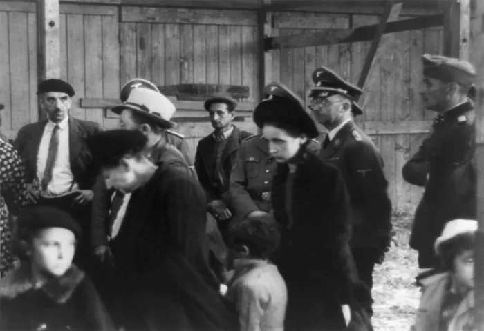 Framed Print : Heinrich Himmler standing near refugees in occupied Metz, France. Photo is from a group of photos of Himmler and Nazi soldiers in France in 1940. World War 2 (BSLOC_2014_10_171)