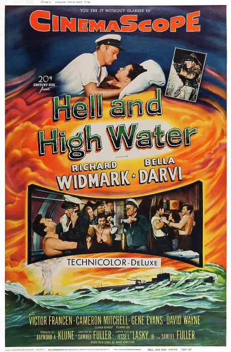 Framed Print : HELL AND HIGH WATER, US poster art, top, from left: Richard Widmark, Bella Darvi, 1954. TM and Copyright 20th Century Fox Film Corp