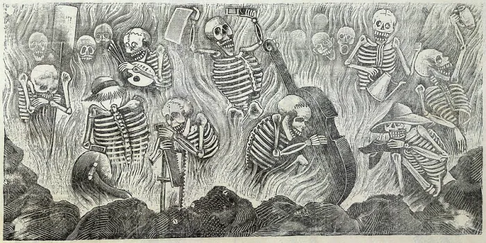 Framed Print : Detail of Hell, showing artists and artisans holding objects related to their professions, original title: El Purgatorio artistico Framed Print : Detail of Hell, showing artists and artisans holding objects related to their professions, original title: El Purgatorio artistico