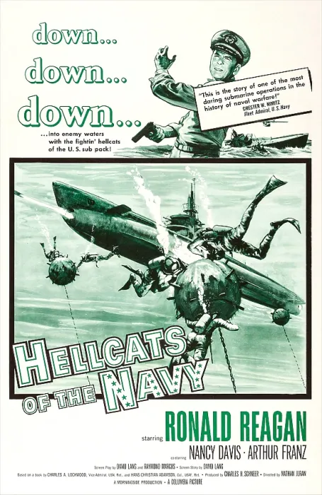 Framed Print : HELLCATS OF THE NAVY, US poster art, Ronald Reagan, (top), 1957
