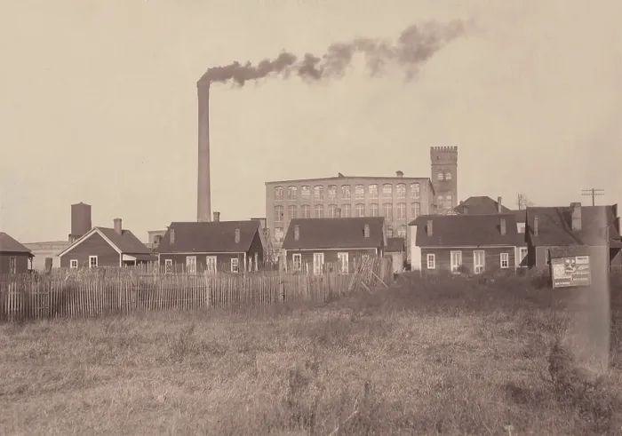 Framed Print : Hell's Half Acre, from original caption: row of disreputable houses at the edge of the mill settlement Framed Print : Hell's Half Acre, from original caption: row of disreputable houses at the edge of the mill settlement