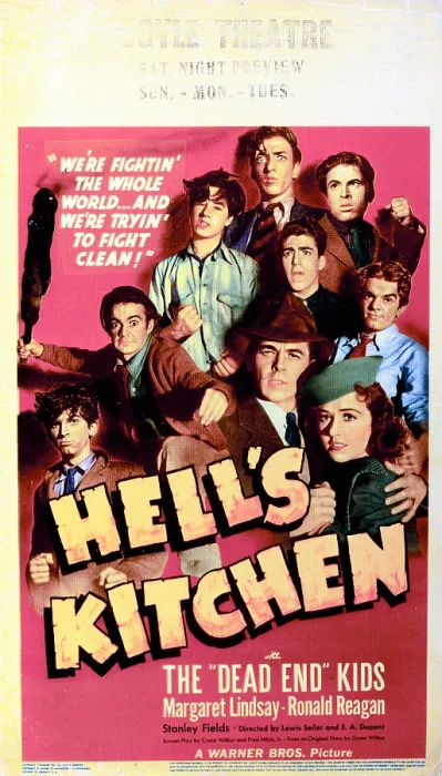 Framed Print : HELL'S KITCHEN, US poster, bottom right from left: Ronald Reagan, Margaret Lindsay with The Dead End Kids, 1939