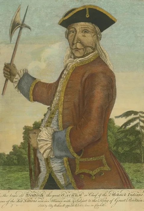 Framed Print : Henderick Peters Theyanoogin, King Hendrick, the great Mohawk sachem, wearing European style military uniform, holding a hatchet and wampum belt Framed Print : Henderick Peters Theyanoogin, King Hendrick, the great Mohawk sachem, wearing European style military uniform, holding a hatchet and wampum belt