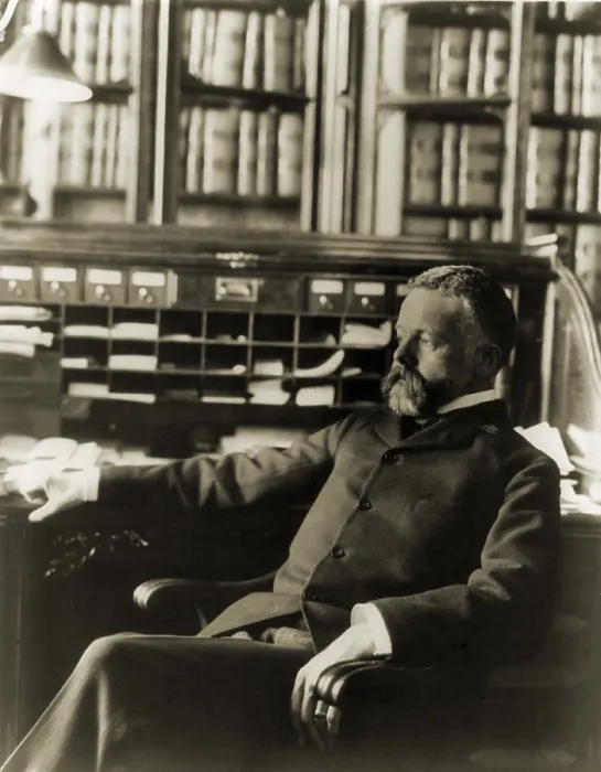 Framed Print : Henry Cabot Lodge (1850-1924), Republican Senator from Massachusetts seated at his desk. Frances Benjamin Johnston portrait of 1905