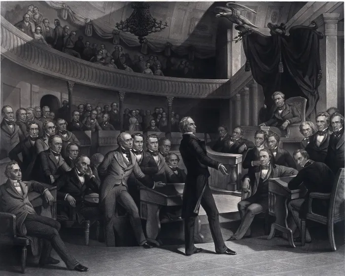 Framed Print : Henry Clay (1777-1852) addressing the U.S. Senate to with his plan, called the Compromise of 1850, which averted Civil War for ten years