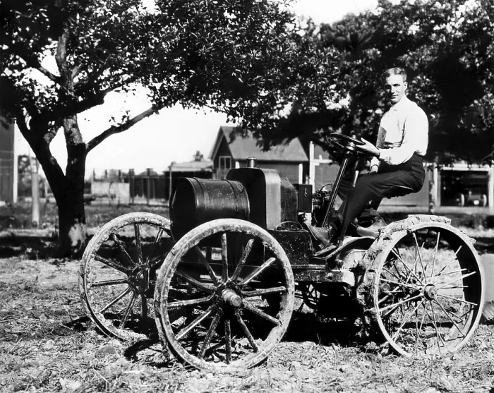 Framed Print : Henry Ford at the controls of one of his first tractors powered by a 1904 Model-B type engine. Near Dearborn, Michigan, 1908. Courtesy: CSU Archives / Everett Collection Framed Print : Henry Ford at the controls of one of his first tractors powered by a 1904 Model-B type engine. Near Dearborn, Michigan, 1908. Courtesy: CSU Archives / Everett Collection
