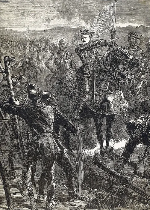 Framed Print : HENRY IV of England (1367-1413); SHAKESPEARE, William (1564-1616). Illustration of Shakespeare's work 'Henry IV', written in 1597. Engraving from the 19th c
