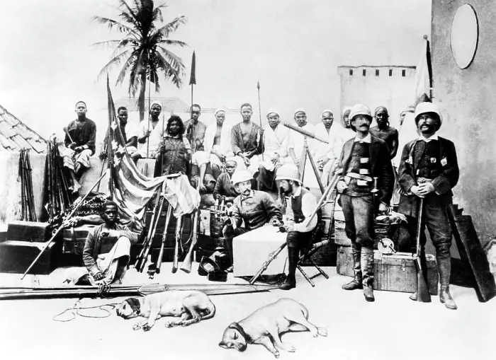 Framed Print : Henry Morton Stanley (seated, center), Serpa Pinto, (right of center), Africa, circa 1877. Courtesy: CSU Archives / Everett Collection
