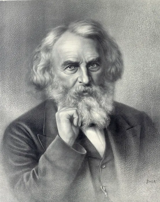 Framed Print : Henry Wadsworth Longfellow (1807-1882) created epic poems, 'Evangeline' (1847) and 'The Song of Hiawatha' (1855) that became are American classics