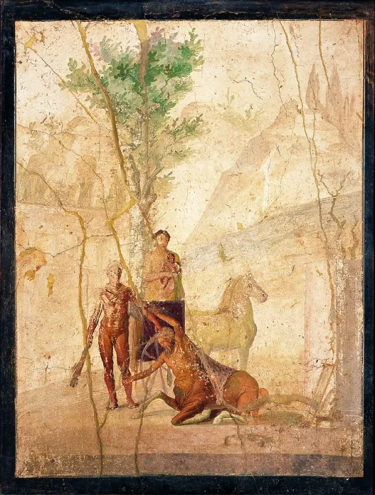 Framed Print : Heracles and Nessus, by unknown artist, 20-25, 1st Century A.D. ripped fresco, 125 x 95 cm - Italy, Campania, Naples, National Archaeological Museum, Room LXX, inv. 111474 Framed Print : Heracles and Nessus, by unknown artist, 20-25, 1st Century A.D. ripped fresco, 125 x 95 cm - Italy, Campania, Naples, National Archaeological Museum, Room LXX, inv. 111474