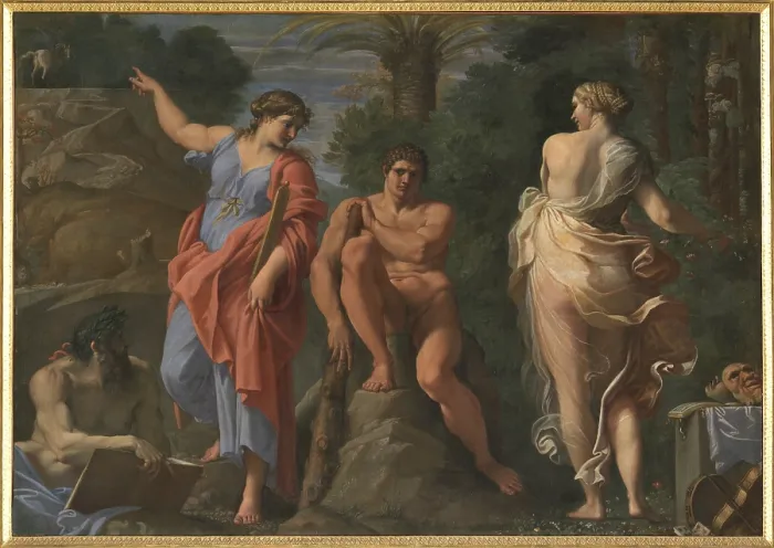 Framed Print : Hercules at a Crossroad, by Carracci Annibale, 16th Century, 1596 -1598, oil on canvas, cm 167 x 237 - Italy, Campania, Naples, Capodimonte National Museum and Galleries Framed Print : Hercules at a Crossroad, by Carracci Annibale, 16th Century, 1596 -1598, oil on canvas, cm 167 x 237 - Italy, Campania, Naples, Capodimonte National Museum and Galleries