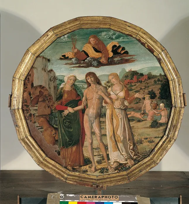 Framed Print : Hercules at the Crossroads, by Gerolamo di Benvenuto, 1500 post, 16th Century, cm 57 - Italy, Veneto, Venice, Ca dOro. All