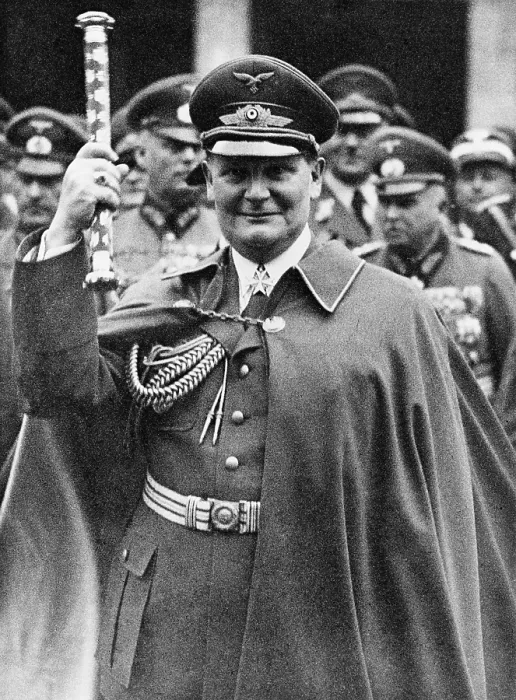 Framed Print : Hermann Goering (1893-1946), holding up his Fieldmarshall's baton at Air Force day parade. March 1, 1938