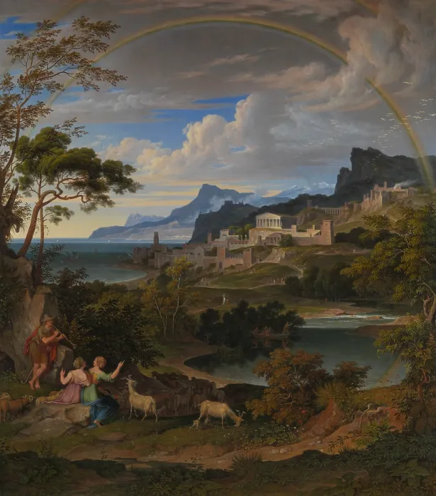 Framed Print : HEROIC LANDSCAPE WITH RAINBOW, by Joseph Anton Koch, 1824, Austrian painting, oil on canvas