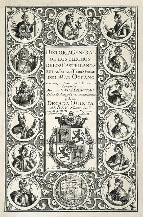 Framed Print : HERRERA Y TORDESILLAS, Antonio (1549-1625). 'Las Dcadas' (The Decades), work written between 1601 and 1615. Engraving. SPAIN. Madrid