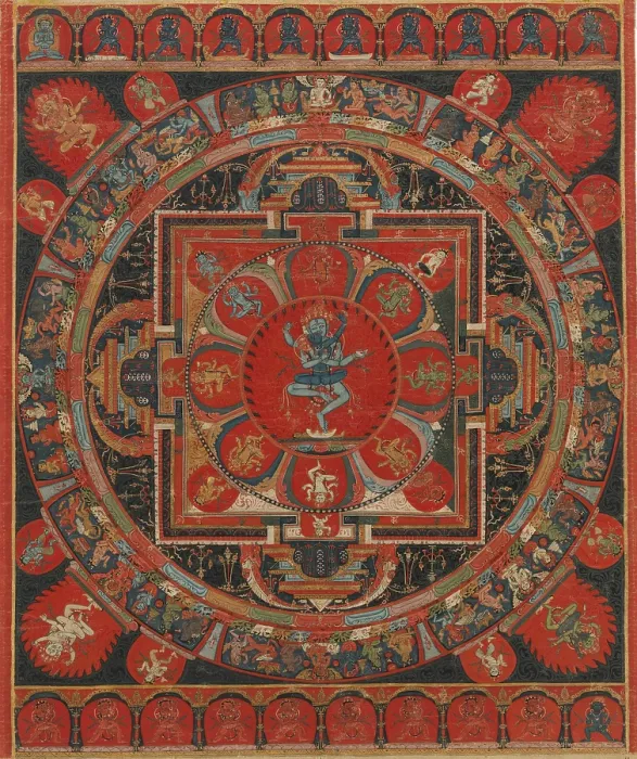 Framed Print : HEVAJRA MANDELA, Tibetan, Buddhist, 15th c. painting, distemper on cloth. Hevajra is one of the main yidams (enlightened beings) in Tantric, or Vajrayana Buddhism