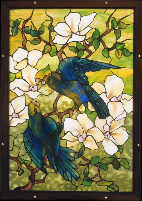 Framed Print : HIBISCUS AND PARROTS, by Tiffany Studios, 1910-20, American stained glass. This decorative window was probably made for a private home (BSLOC_2017_11_113) Framed Print : HIBISCUS AND PARROTS, by Tiffany Studios, 1910-20, American stained glass. This decorative window was probably made for a private home (BSLOC_2017_11_113)