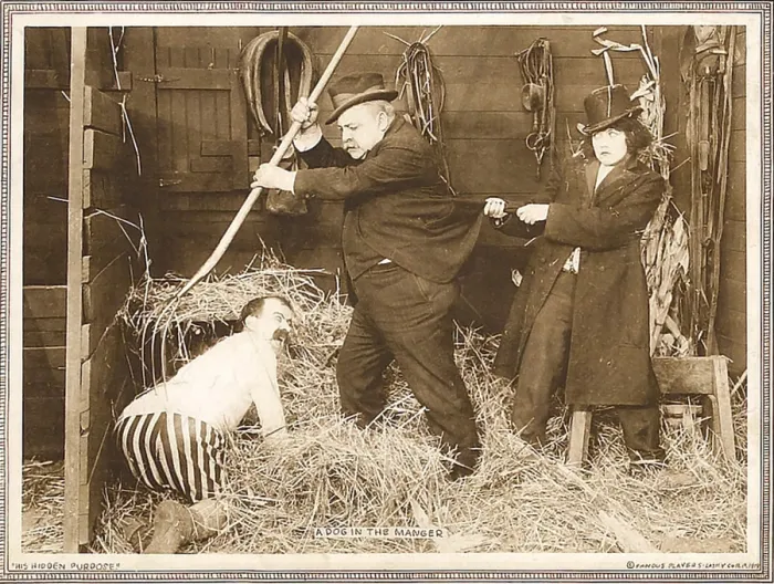 Framed Print : HIS HIDDEN PUPOSE, left: Chester Conklin on lobbycard, 1918