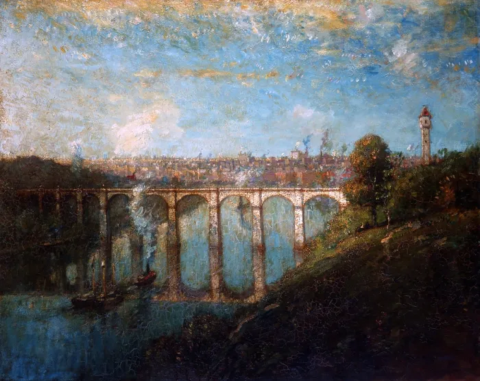Framed Print : HIGH BRIDGE, by Henry Ward Ranger, 1905, American painting, oil on canvas