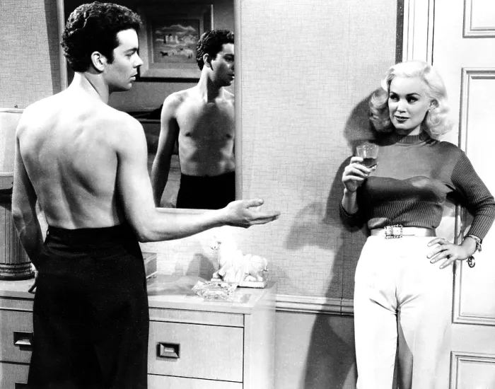 Framed Print : HIGH SCHOOL CONFIDENTIAL!, from left, Russ Tamblyn, Mamie Van Doren, 1958