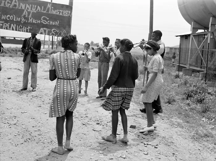Framed Print : High school jazz band, African American teeneagers dancing and playing music, Sikeston, Missouri, photograph by John Vachon, May, 1940