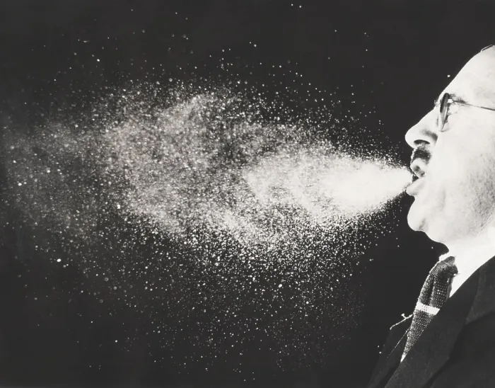 Framed Print : High speed strobe photograph of a cloud of droplets stopped in full flight during a sneeze Framed Print : High speed strobe photograph of a cloud of droplets stopped in full flight during a sneeze