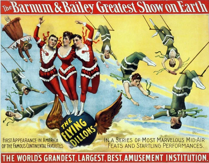 Framed Print : High Trapeze act, the Flying Dillons, performed for the Barnum & Bailey circus. 1895