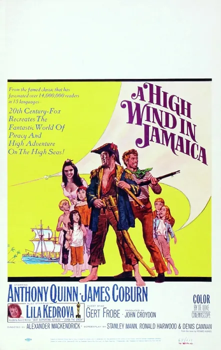 Framed Print : A HIGH WIND IN JAMAICA, US poster, Vivienne Ventura (rear left), Anthony Quinn (hat), James coburn (rifle), 1965