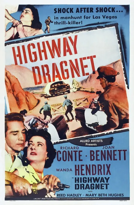 Framed Print : HIGHWAY DRAGNET, US poster art, top left: Wanda Hendrix; bottom from left: Richard Conte, Joan Bennett, 1954