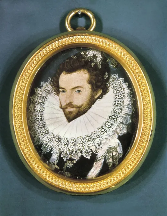 Framed Print : HILLIARD, Nicholas (1547-1619). Sir Walter Raleigh. ca. 1585. Renaissance art. Quattrocento. Miniature Painting. UNITED KINGDOM. London. National Portrait Gallery