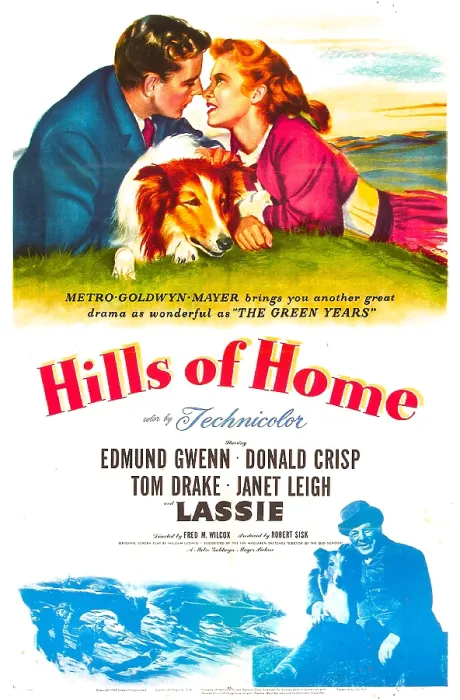 Framed Print : HILLS OF HOME, US poster, top from left: Tom Drake, Lassie (aka Pal), Janet Leigh, bottom right: Lassie, Edmund Gwenn, 1948
