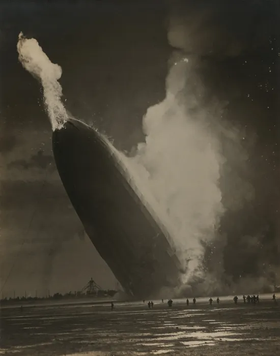 Framed Print : The Hindenburg hits the ground in flames in Lakehurst, N.J. on May 6, 1937